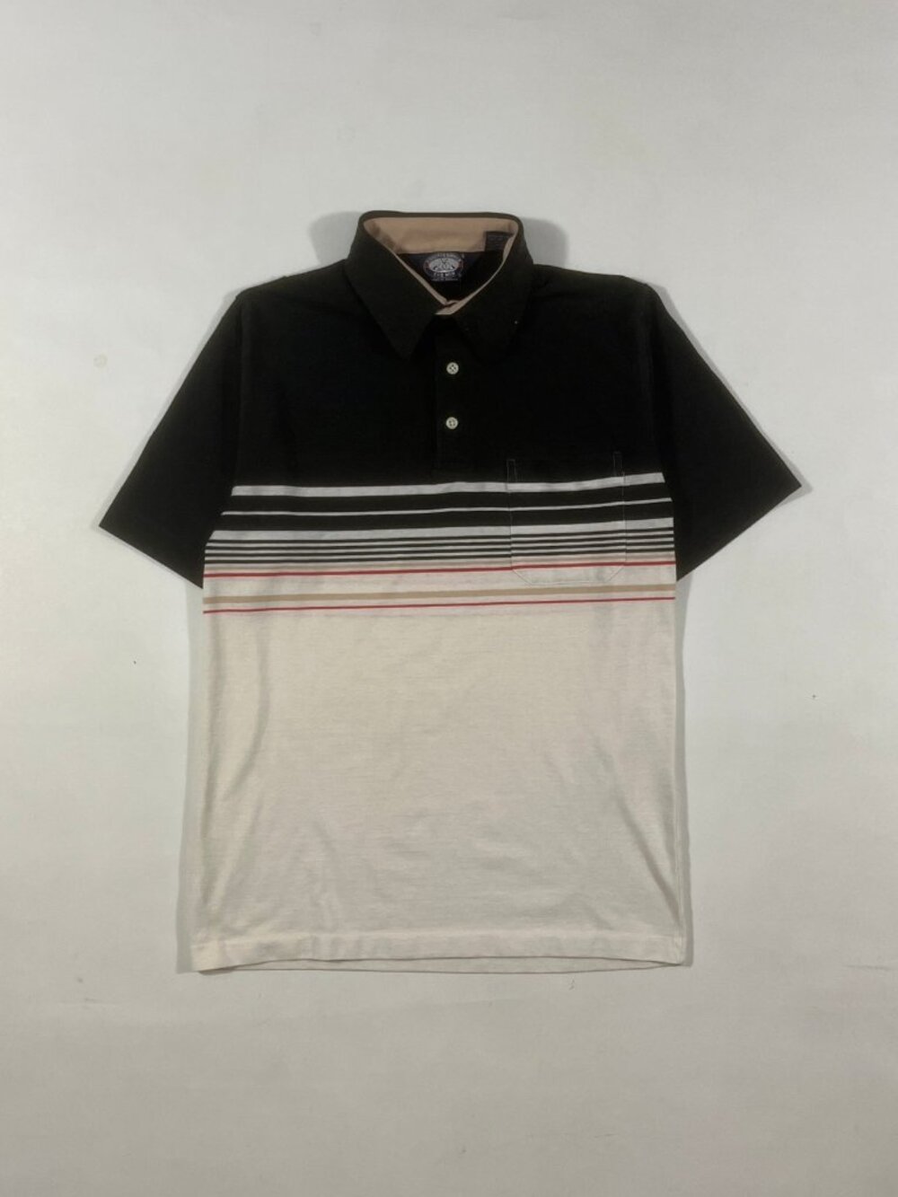 Vintage 80s Knights Bridge Black Cream Striped Color Block Pocket Polo Shirt S